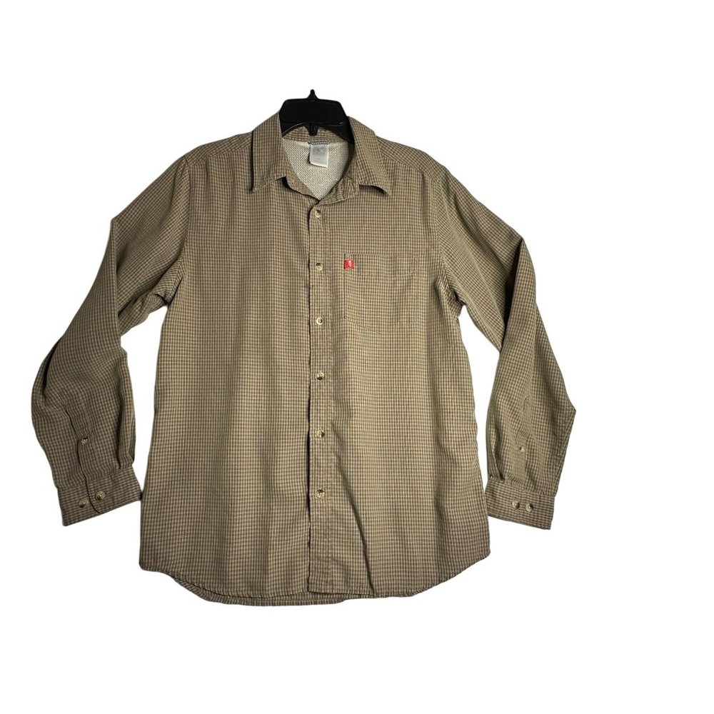 The North Face Khaki Tan Plaid Long Sleeve Button Down Hiking Shirt Mens Medium